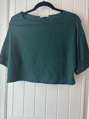 Caution to Boxy Knit Cropped Top in Deep Teal